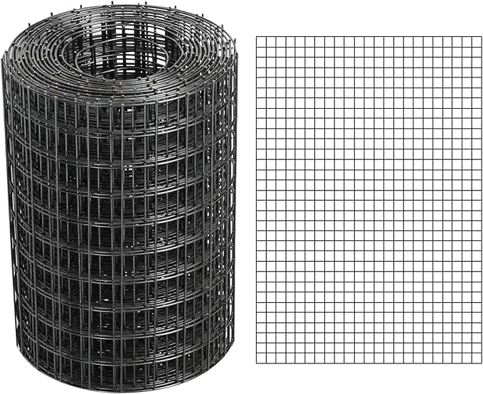 Black Hardware Cloth 4'' x 20' PVC Steel Vinyl Coated 1/2inch Galvanized Wire Mesh Roll（19GA) Chicken Wire Fence Roll, for coop Fences,Screen mesh, Rabbit/Snake Fences, Poultry enclosures, etc.