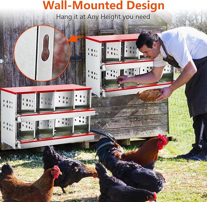 Nesting Boxes for Laying Eggs, 8 Compartment Roll Out Away Nesting Boxes for Hens, Nesting Gift Metal Boxes for Chickens Duck Poultry, Heavy Duty Chicken Coop with Perch