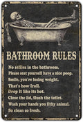 Funny Skull Bathroom Rules Metal Tin Sign Wall Decor - Vintage Bathroom Quote Tin Sign for Toilet Restroom Washroom Home Decor 12x8 Inch