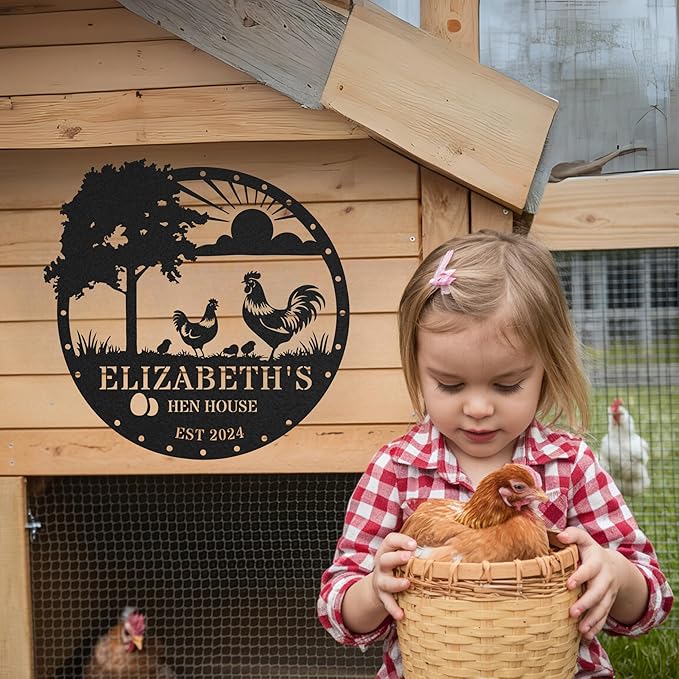 Personalized Chicken Coop Metal Sign, Rustic Farmhouse Wall Decor, Custom Hen House Sign, Handmade Gift for Chicken Lovers