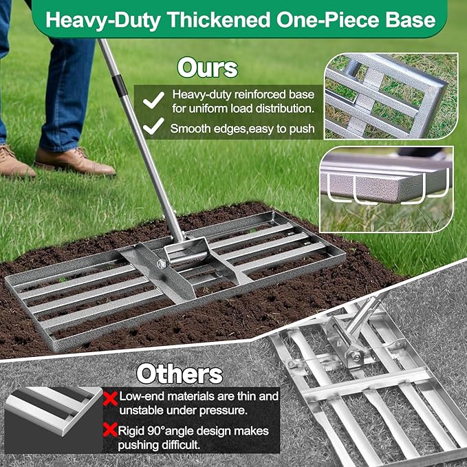 Lawn Leveling Rake, 30"x10" Heavy Duty Leveling Rake for Soil, Sand, Compost, Gravel, Steel Lawn Leveler with Adjustable Handle, Level Yard Tool for Backyard, Garden, Farm, Golf Course