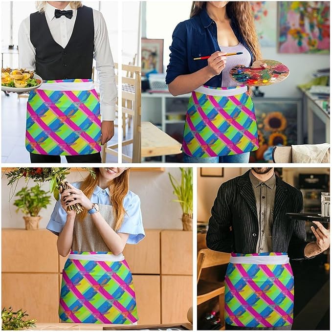 Unisex Apron for Cooking Server Waitress Half Waist Apron with 3 Pockets