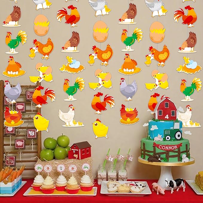 Chicken Garlands Chicken Birthday Party Supplies 8PCS Chicken Farm Hanging Paper Garlands Chick Hen Theme Banner Decorations for Barnyard Farm Animals Baby Shower Supplies