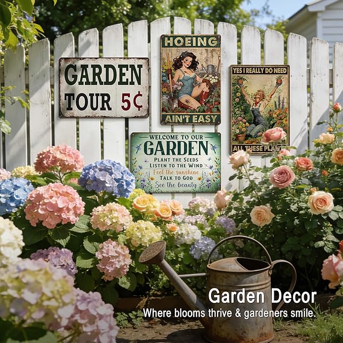 Funny Garden Signs for Outside Garden Decor Wall Art - Gardening Gifts for Women Plant Lovers Gardeners Green House Decor, Hoeing Ain't Easy Sign 12x8 Inch