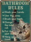 Vintage Cat Tin Sign Bathroom Rules Retro Tabby Metal Sign Funny Cat Lovers Nostalgic Wall Decor Decorations for Home Cafe Shop Toilet Bar Living Room Bedroom 16 * 12In