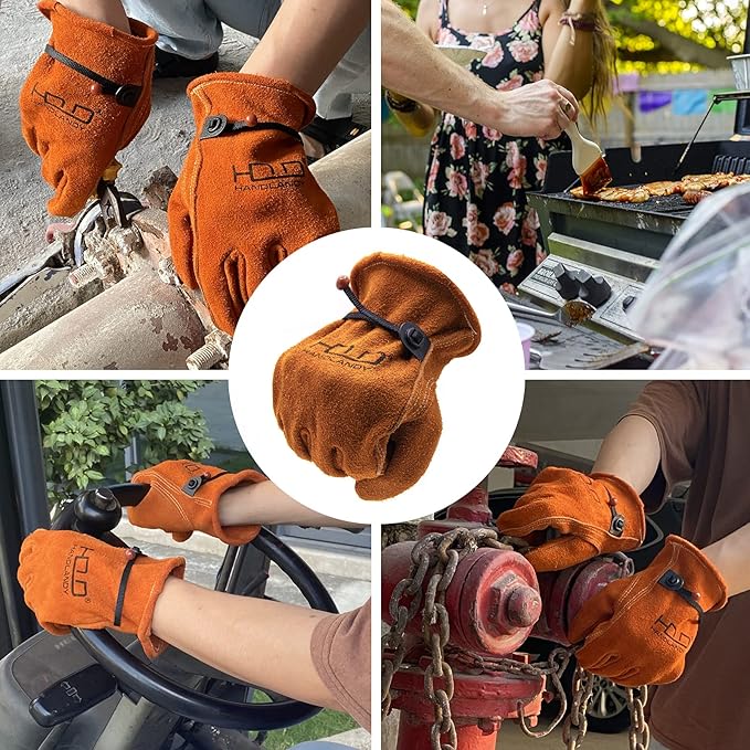 HLDD HANDLANDY 2 Pairs Leather Work Gloves for Men & Women, Reinforced Durable Palm for Welding, Farm, Gardening, Driving