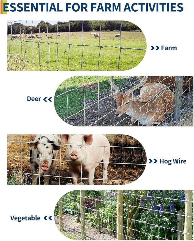 Farm Fence, 4FT x 164FT x 0.59IN White Welded Wire Fence Roll - Zinc Galvanized No-Climb Animal & Poultry Netting for Horses, Sheep, Chickens - Heavy Duty Yard Protection & Garden Grid Fencing