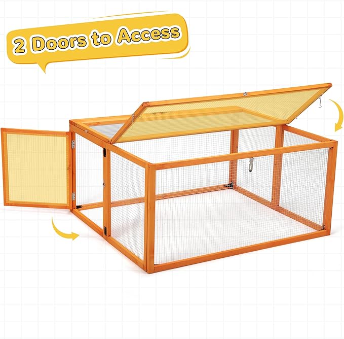 Portable Chicken Coop with UV-Proof Panel, 4X Garden Stakes, Wooden Rabbit Hutch, Chicken Brooder Box Indoor, Outdoor Folding Chicken Cage, Top & Side Openable Doors, 43.3Inch (Orange)
