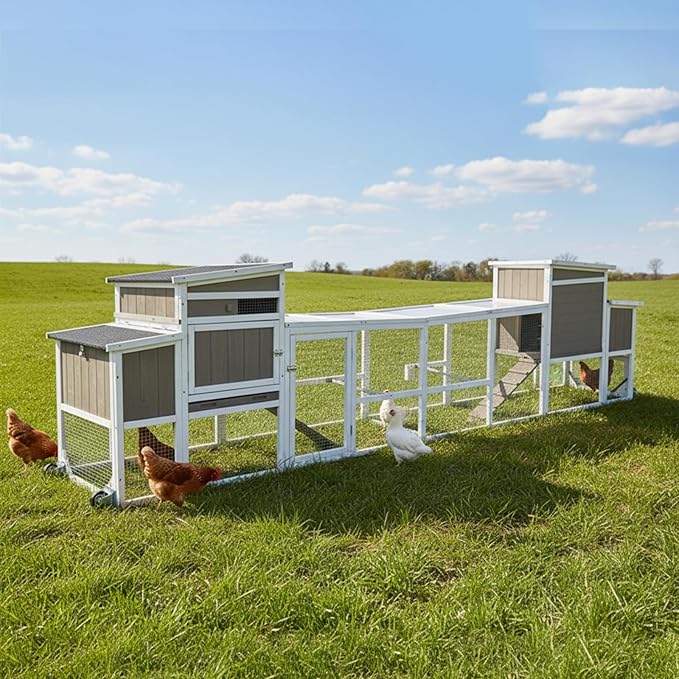 157" L Large Chicken Coop with Run, Mobile Chicken House with Wheels, Nesting Boxes, UV-Resistant Roof, Indoor Outdoor Rabbit Hutch Poultry Hen Cage for 4-6 Chickens with Removable Tray and Ramp