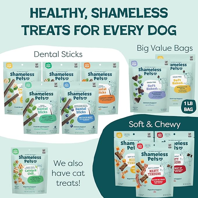 Shameless Pets Soft-Baked Dog Treats, Blueberried Treasure - Natural & Healthy Dog Chews with Mint for Immune Support - Made in USA, Free from Grain, Corn & Soy - 1-Pack