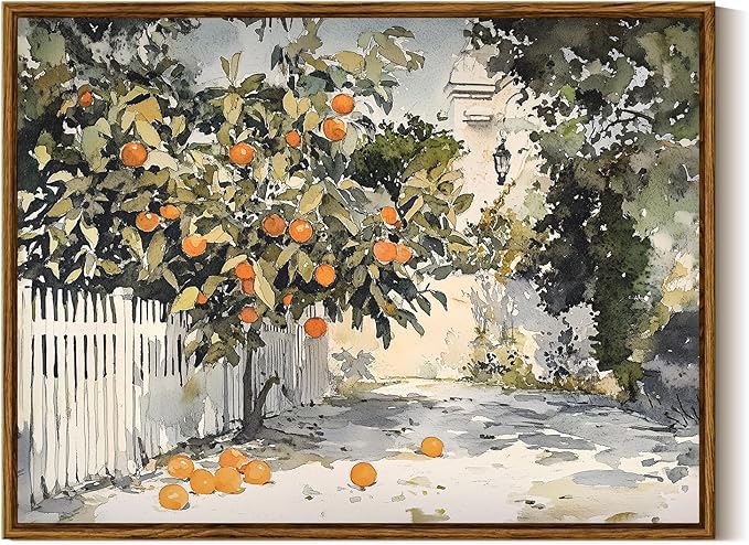InSimSea Framed Canvas Wall Art Vintage Decor Country Orange Trees Earthy Room Decor Aesthetic Oil Painting Wall Picture Farmhouse Prints Artwork for Kitchen Living Room Bedroom 12x16in
