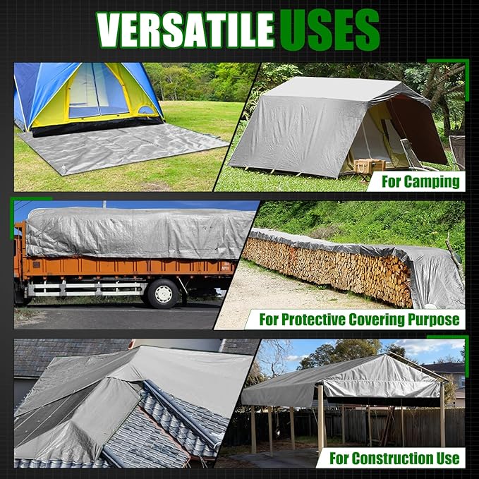 Sunvigor Tarp Waterproof 18x24Ft, Extra Thick 14 Mil Heavy Duty Tarp Cover, Tear & Fade Resistant, Outdoor Tarps with Brass Grommets and Reinforced Edges for Roof, Camping, Patio, Boat (Silver/Brown)