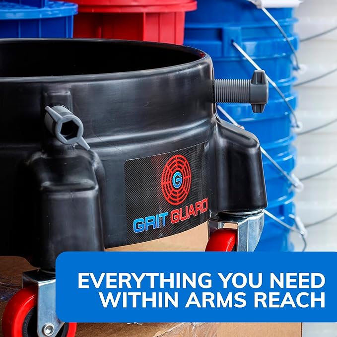 Grit Guard Bucket Dolly with Wheels - Rolling Detailing Wash Bucket with 5 Wheels and 2 Locking Casters Compatible with 2.5, 4, 5 and 6 Gallon Buckets (Blue, 3" Grey Casters)
