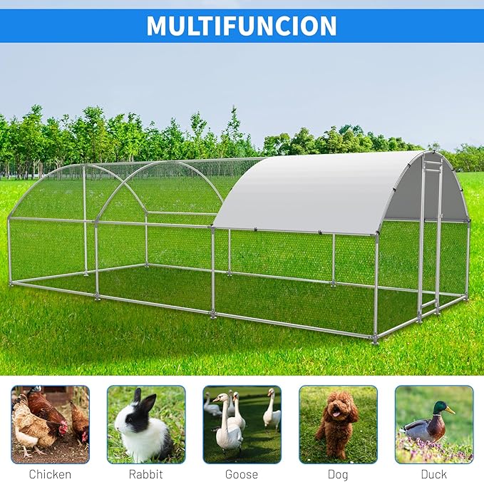 Large Metal Chicken Coop, Outdoor cage Run with Waterproof and Anti-UV Cover, Dome Roof Walk-in Poultry Cage Rabbit Duck House for Outside, Backyard and Farm.