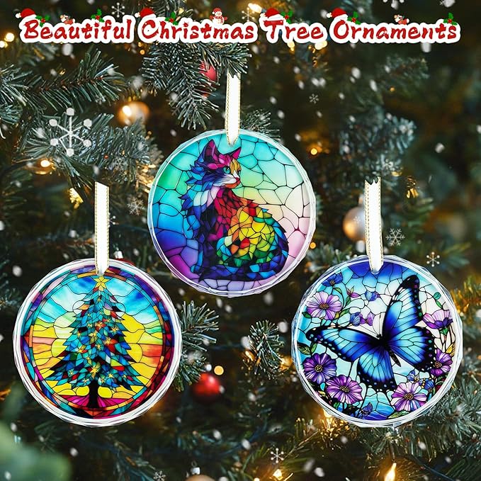 Stained Glass Butterfly Christmas Ornament 2025 Butterfly Suncatchers Hanging Ornament for Christmas Tree - Christmas Ornaments, Christmas Decorations, Exchange, Holiday Presents (Glass Butterfly)