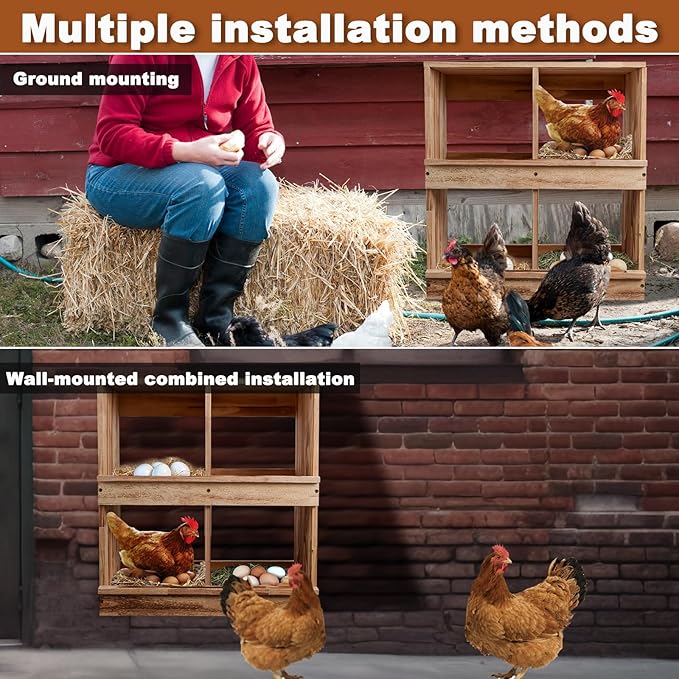 Nesting Boxes for Chickens, Chicken Laying Boxes with 4 Compartments,Pine Wood Chickens Nesting Boxe for Laying Eggs,Wall-Mounted,Large Size 23.62'L× 13.2'W × 25.2'H