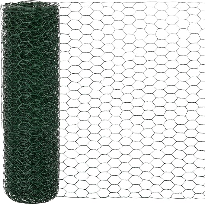 Chicken Wire for Floral Arrangements, 14 x 315 in Galvanized Iron Hexagonal PVC Coated for Crafts/Poultry/Garden, Chicken Wire Netting Fence Mesh [Green]