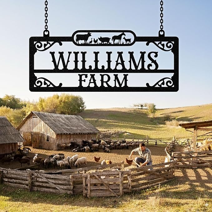 Personalized Metal Farm Sign, Custom Farm Metal Signs Outdoor, Custom Ranch Sign, Customized Family Name Signs for Farms, Ranch, Farmhouse - Housewarming Rancher Gifts