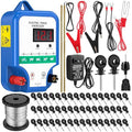 Electric Fence Kit, 8 Mile 12kV 2J Electric Fence Charger AC/DC Powered with 50 Insulators, Socket Tool, 250ft Aluminum Wire for Livestock Control, Predators Deterrent(LCD Display Ver.,Blue)