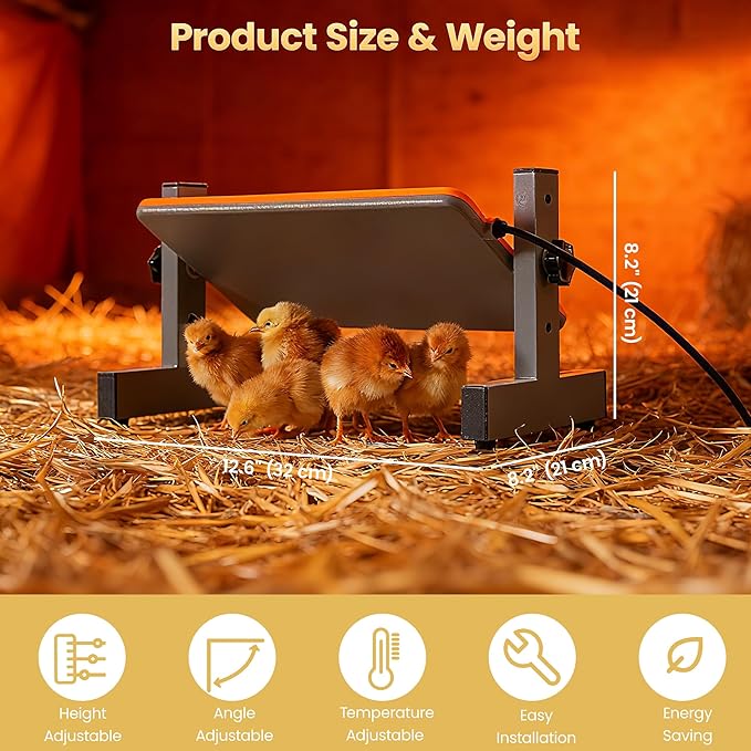 Smart Chick Brooder Heater with Digital Temp & Timer, Adjustable Height & Angle, Radiant Chicken Coop Heater for Winter, Rapid-Heating Plate for Ducklings, Quail, 35W, 13"x8" for 15 Chicks