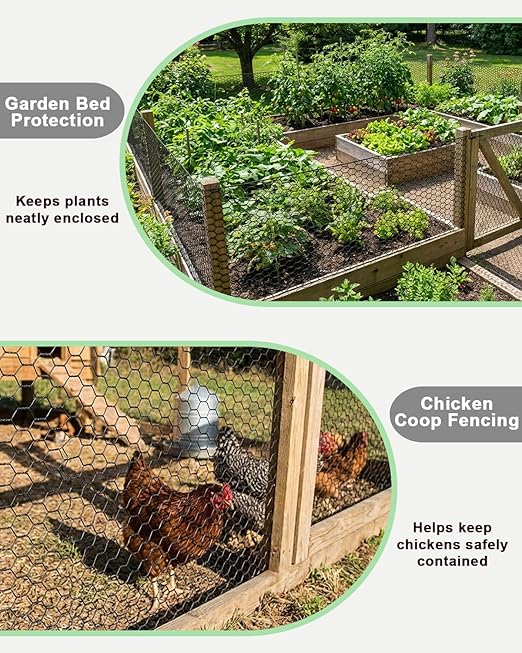Vensovo Black PVC Coated Chicken Wire, 48in x 50ft Poultry Netting Roll, 1 inch Hex Mesh Garden Fence for Chicken Coop, Rabbit Pen, Yard
