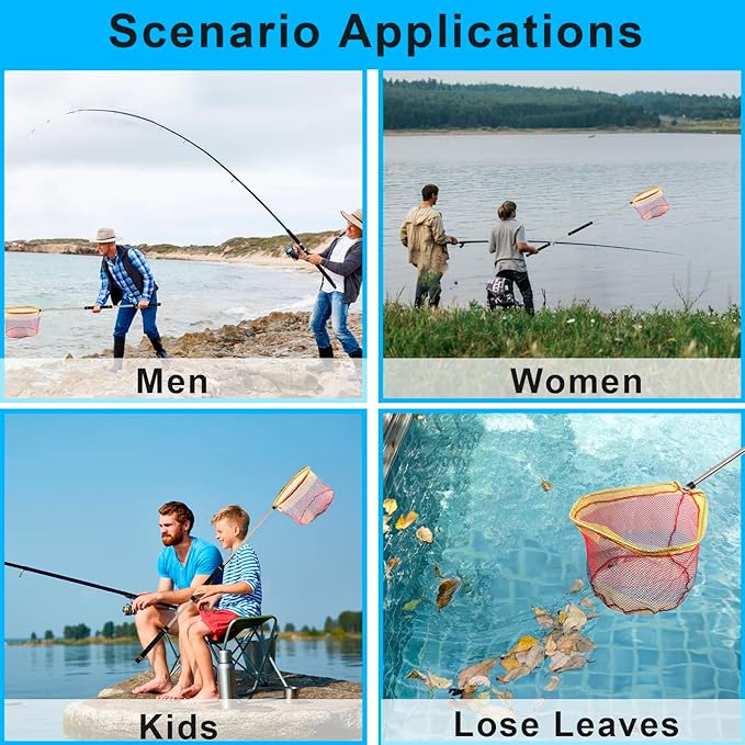 Fishing Landing Net, Fishing Net with Handle for Fishing with Splicing Extension Pole Handle Sturdy Stainless Steel Tubes Comfortable Sponge Handle, yellow
