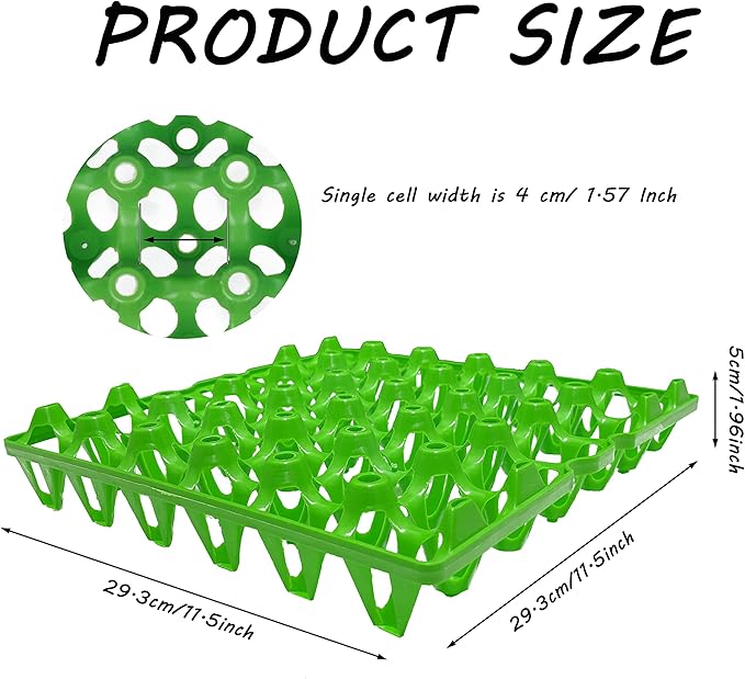 10Pcs Plastic Egg Tray 30-Cell Egg Flats, Stackable Egg Cartons, Green, Polypropylene, Rectangular, Modern, Sturdy, Kitchen, Storage
