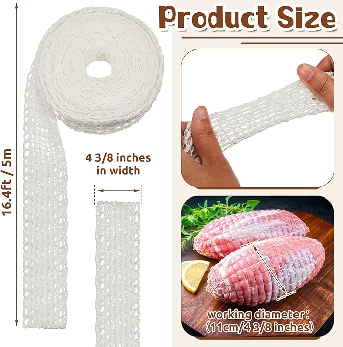 Boyiee 4 Rolls Meat Netting Roll, Size 16 Elastic Smoked Meat Poultry Ham Netting Butcher Twine Cooking String to Tie Making Smoking Drying Ham Sausage