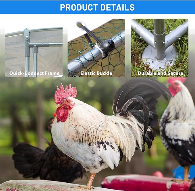 Large Metal Chicken Coop, Outdoor cage Run with Waterproof and Anti-UV Cover, Dome Roof Walk-in Poultry Cage Rabbit Duck House for Outside, Backyard and Farm.