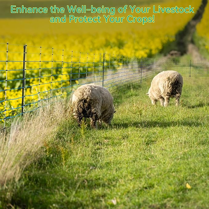 Highly Visible Blue Electric Fence Netting, 49.6" H x 164' L, Portable Livestock Nets Mesh for Goats, Sheep, Hogs, Dog, Electric Fencing for Backyards, Homesteaders, Farms Ranches, and Gardens
