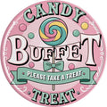 AWISZZZ Candy Buffet Treat Metal Sign 8x8in Round Sweet Plaque for Party Room Wall Dessert Table Gift
