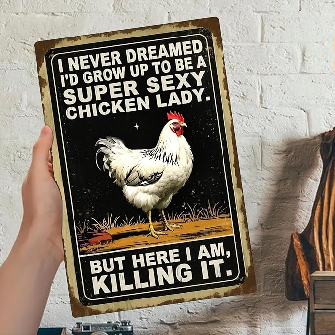 Chicken Retro Tin Sign Vintage Metal Poster Wall Art Chicken Decoration for Coops Farms Yard Home Bar Cafe Garage or Office Chicken Gift Idea