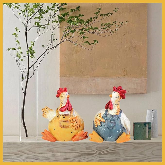 Chicken Statue Pack 2 Chicken Figurine Chicken Shape Craft Decorative Miniature Lovely Figurines Garden Home Decoration Easter Valentine