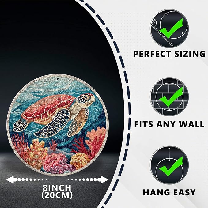 Vintage Sea turtles Round Metal Sign Retro Beach Tin Sign Nostalgic Wall Decor Decorations for Home Bedroom Living Room Cafe Bar Toilet Bathroom 8 * 8 In