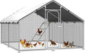 Large Metal Chicken Coop Run with Roosting Perch, Outdoor Poultry Cage with Heavy Duty Wire Mesh and UV-Resistant Cover for Chickens Use, Spire Roof (8.9'W x11.8'L x 6.6'H)