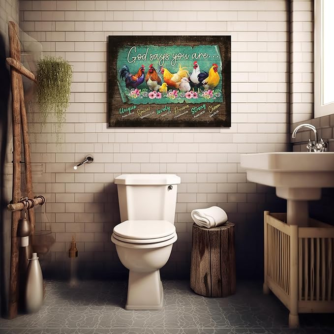 Rooster Kitchen Decor Wall Art Farmhouse Chicken Pictures Wall Decor for Kitchen Rustic Country God Says You Are Canvas Prints Framed Artwork Home Decorations For Bathroom Dinning Room 12"X16"