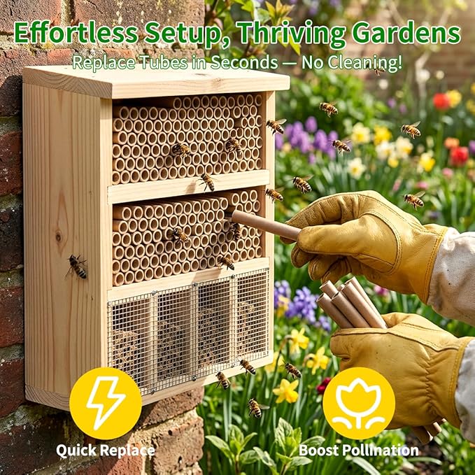 Mason Bee Tubes 300 Pack - Kraft Paper Bee Nesting Tubes for Mason Bees, 5/16" x 6" Size, Ideal for Filling Mason Bee Houses and Garden Pollination