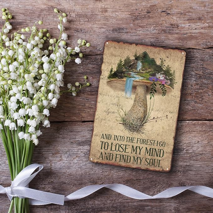 Sanwarm Metal Sign 8X12 Inch, Cute Mushroom Colorful Vintage Tin Sign Wall Art Decor for Home, Living Room, Kitchen, Garden, Bedroom, Office, Hotel, Cafe And Pub Decoration