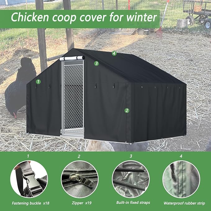 Chicken coop Cover, Waterproof in Winter. Suitable for Rooftop Chicken coops, Full Coverage. Black (No Chicken coop