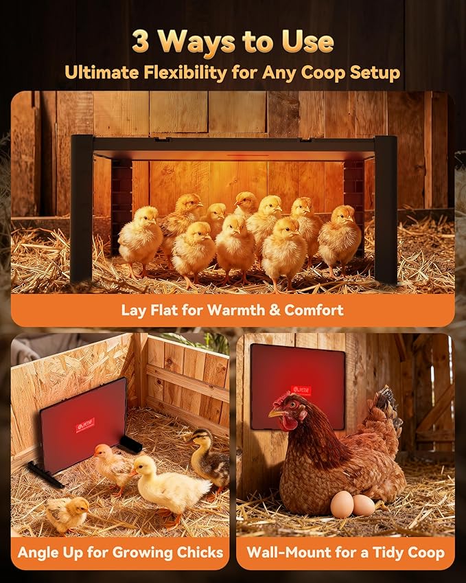 PETNF Chicken Coop Heater & Chick Heat Plate - 11.8x15.8in for Hen Warmth & 10-20 Chicks, 3-Way Adjustable Stand, 95-167°F 140W Efficient Heating, Durable Safe for Brooders/Coops, Farmers & Pet Owners