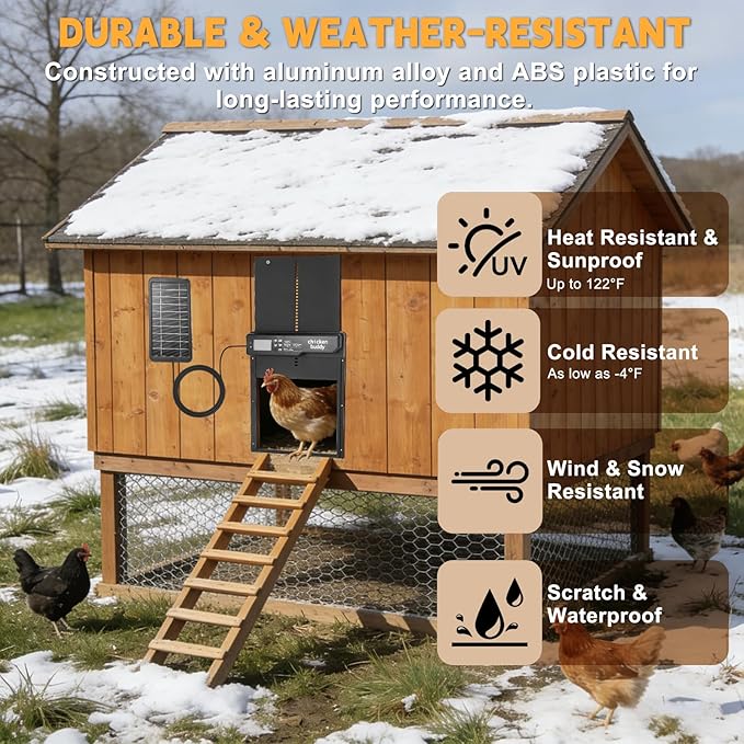 Automatic Chicken Coop Door, Large Aluminum Alloy Door with Timer & Manual Modes, Anti-Pinch Safety, Programmable LCD Controller for Secure Poultry Access(Black)