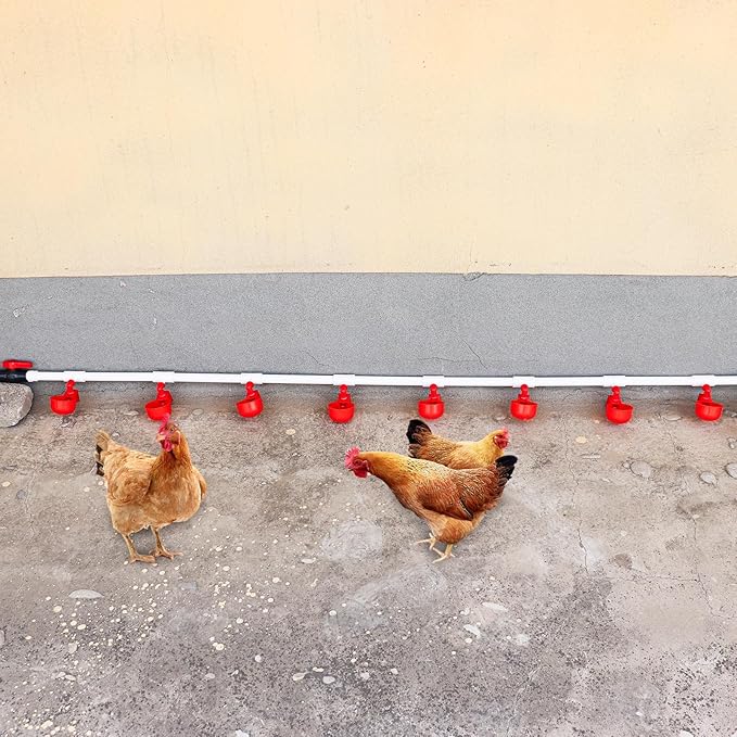 Chicken Coop Accessories – Complete Automatic PVC Pipe Watering System Kit with Hole Opener, Hoses, Valves & Red Drinking Cups for Chickens, Quail, Ducks, Geese & Other Poultry