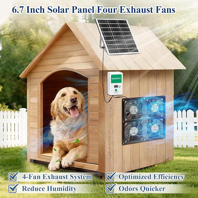 Solar Exhaust Fan, 25W Solar Powered 4-Fan with 7500mAh Battery, 4Pcs IP68 Waterproof Solar Fan, High Speed Solar Powered Exhaust Fan Kit with Bracket for Shed, Chicken Coop, Greenhouse, Dog House