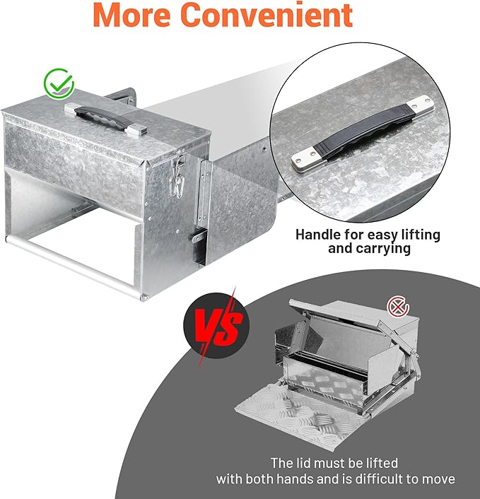 Yescom 26lbs Automatic Treadle Chicken Feeder Portable with Lock Rat Proof Weatherproof Galvanized Steel Trough Poultry Farm Tank 12L for 6-12 Chicken 10 Days