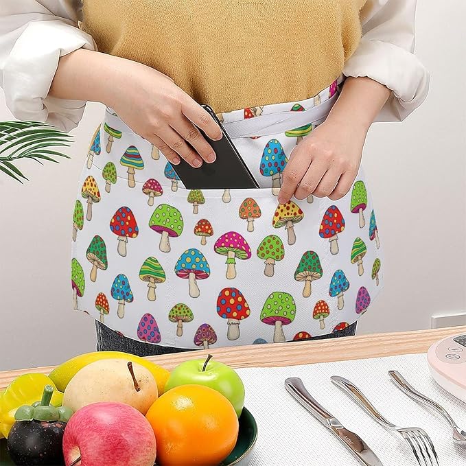 Short Aprons for Servers Unisex Chef Works Waitress Apron with 3 Pockets