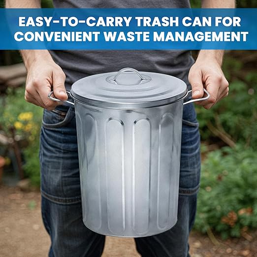 Plexon 20 Gallon Metal Trash Can and 5 Gallon Small Metal Trash Can with Lids Heavy-Duty Outdoor and Indoor Set for Storage Ash Bucket Bird Seed and Farm Use, Bundle
