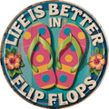 Flip Flop Life Metal Sign 8x8in Round Beach Plaque for Patio Wall Decor Coastal Gift