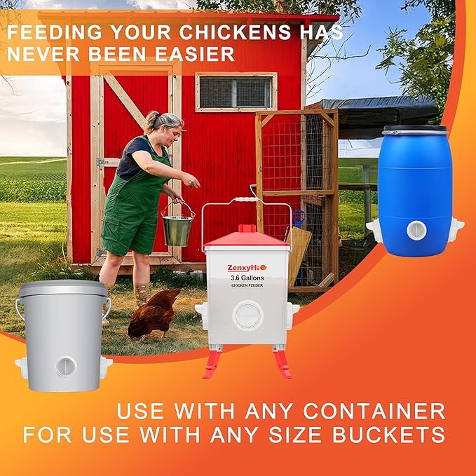 Chicken Feeders No Waste, DIY Automatic Poultry Feeder 8 Ports 1 Hole Saw with Covers Gravity Feed Kit for Buckets Barrels Bins Troughs