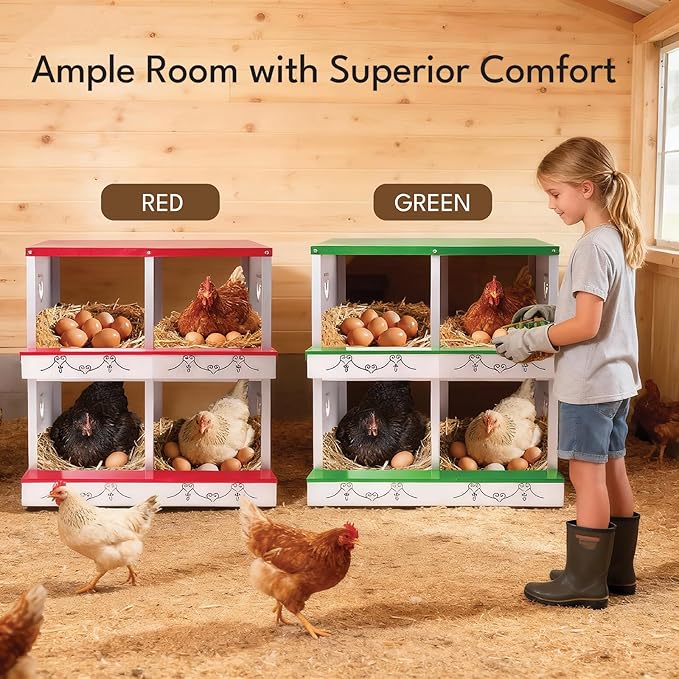 6 Hole Chicken Nesting Box for Laying Hens - Automatic Rollout Egg Collection, Heavy Duty Metal Nesting Boxes with Swing Perch for Chicken Coops, Secure & Easy Clean Poultry Nest Box