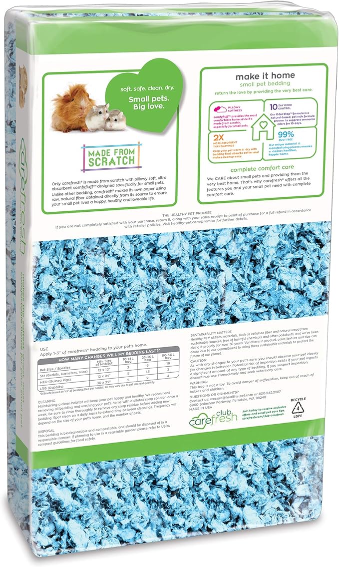 carefresh 99% Dust-Free Blue Natural Paper Small Pet Bedding with Odor Control, 23 L